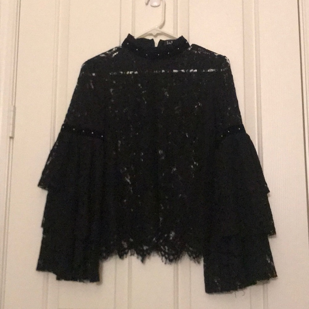 Lulus Black Bell Sleeve Top Size Small